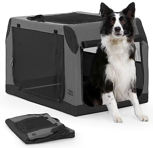 PETSFIT Hundebox Auto, Hundebox faltbar Kofferraum/Rückbank,Verstellbarer Bezug & verstärktes Netz, Hundetransportbox Auto mit Abschließbarer Reißverschluss