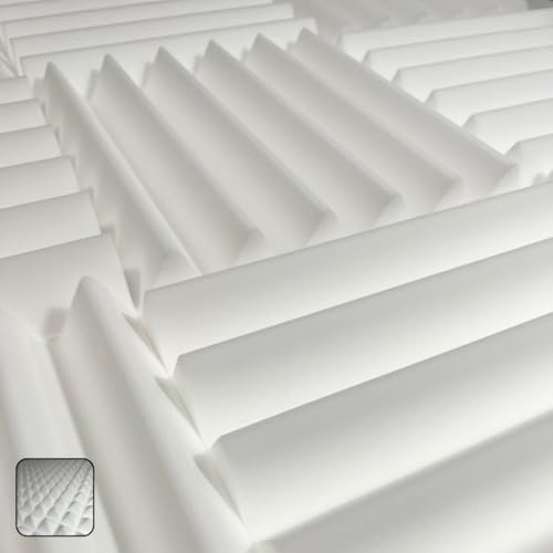 White Acoustic Foam Panels for Sound Dampening and Absorption - 2.5 Inches Thick - 12x12” Tiles - 2 Pack (Wedge-2 Pack)