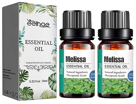 BIO Melissenöl Ätherisches Öl, Naturreines Ätherisches Zitronenmelisse Öl für Guten Schlaf, Aromatherapie, Entspannung, Aroma Diffuser, Duftlampe, Melissa Oil (2PC)