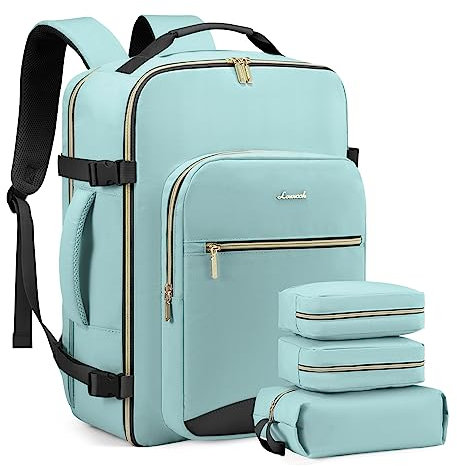 LOVEVOOK Handgepäck Rucksack Flugzeug, 40L Groß Reiserucksack Damen Kofferrucksack, Wasserdicht Reisetasche für 17 Zoll Laptop, Travel Backpack für Reise Geschäftsreise Business Wandern Weekend Grün