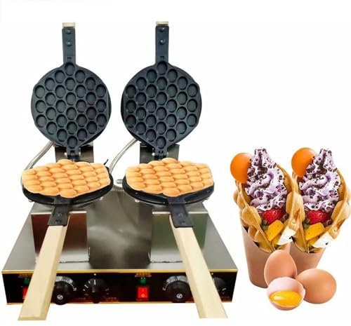 DPQYJPP Commercial Bubble Waffle Maker, Electric Non-Stick Pan Stainless Steel Egg Waffle Maker, 30pcs Egg 50-250°c 180 Degree Rotating Cake Bubble Waffle Machines for Home and Commercial Use,220