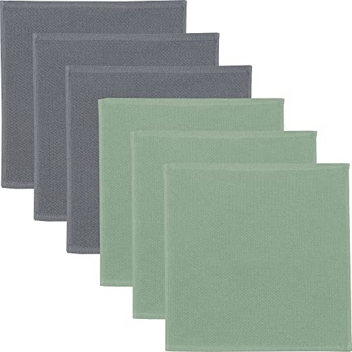 Erwin Müller Reinigungstuch, Putztuch, Putzlappen, Spültuch 2-farbig 6er-Pack grau/jade Größe 25x25 cm - zum Spülen oder Staubwischen, robust, langlebig, mit Frottierseite