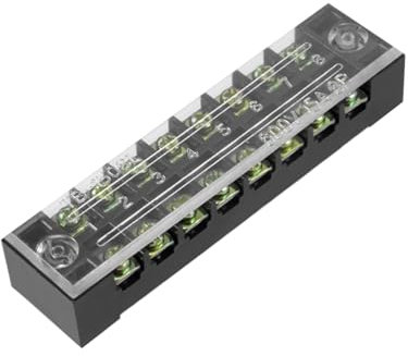 Rebower 8 Positions Dual Rows 600V 15A Terminal Strip Blocks Barrier Screws (with Cover), [for Wires Connecting, Electronic Circuits] - 1 Pack/Black/TB-1508L