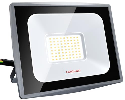 HOOLED Projecteur LED extérieur 50W 100W 200W, IP65 étanche, écoénergétique, idéal pour jardin, cour et garage, Luminosité élevée et installation facile (50W, 1)