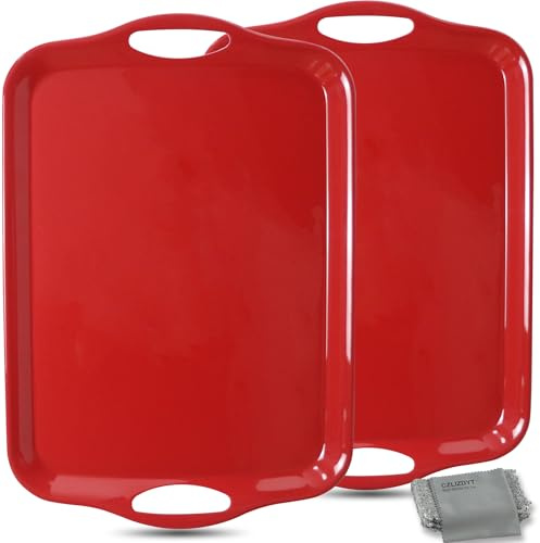 CZLIZDYT Bandeja grande de melamina con asas, 17.5 x 12 pulgadas, juego de 2 bandejas rectangulares de melamina, aptas para lavavajillas, para comer, aperitivos, embutidos, aperitivos, frutas,