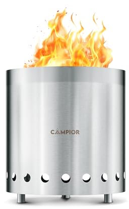CAMPIOR Holzofen Feuerstelle – Rauchfreier Outdoor-Herd für Holzfeuer, Camping, Kochen und Gartenversammlungen, langlebig, Edelstahl mit abnehmbarem Ascheschwanne, mit Ständer und schwarzer