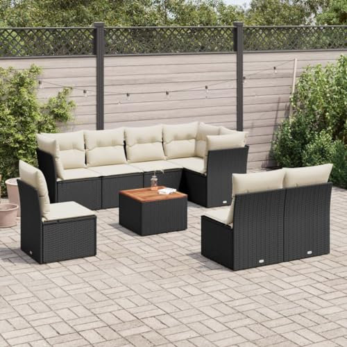 ZEYUAN 9-TLG. Garten-Sofagarnitur mit Kissen Schwarz Poly Rattan, Lounge Gartenmöbel Set, Möbelsets, Balkon Möbel, Gartenlounge, Gartensofa - 3256014