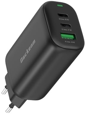 Qackenm GaN USB C Ladegerät 65W, 3-Port USB C Netzteil, PPS Schnellladegerät für MacBook Pro/Air, iPhone 17, iPhone 16 Pro/15, iPhone Air, iPad mini/Air, Dell XPS 13, Galaxy S24, Steam Deck (Schwarz)
