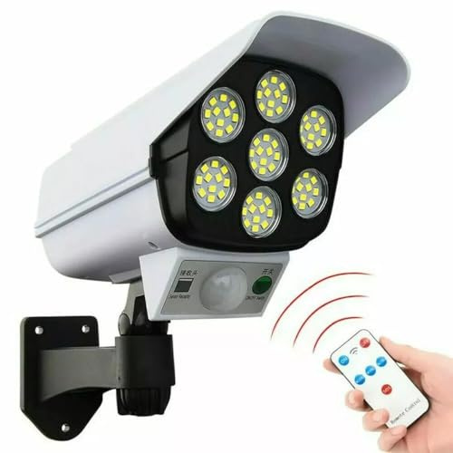 Generico TELECAMERA FINTA CON PANNELLO SOLARE FARETTO CON SENSORE DI MOVIMENTO LUCE 77LED