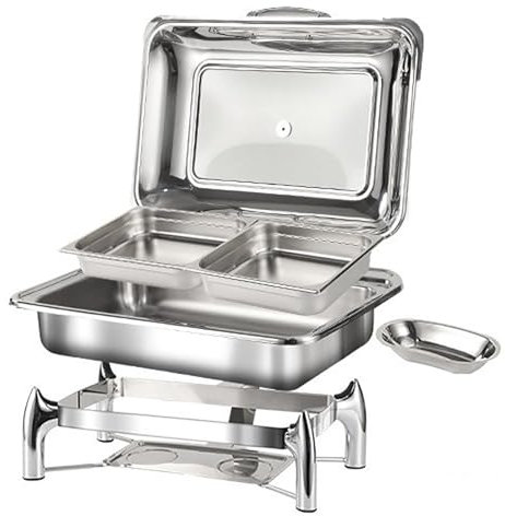 FQWYNMZ Elettrico Acciaio Inossidabile Chafing Dish Set con Controllo Della Temperatura, Chafing Dish Set con Coperchio Trasparente, Manico Antiscottatura per Catering Feste Lauree Eventi Commerciali(