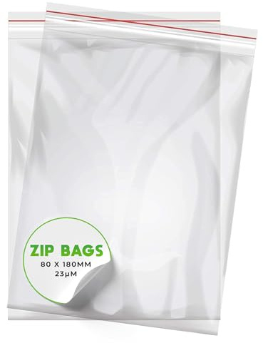 V1 TRADE Sachets Zip – Sachets Plastiques 80 x 180 mm – 100 Pièces | Sachets refermables résistants pour le rangement et l'organisation des aliments, accessoires, bricolage et petites pièces.