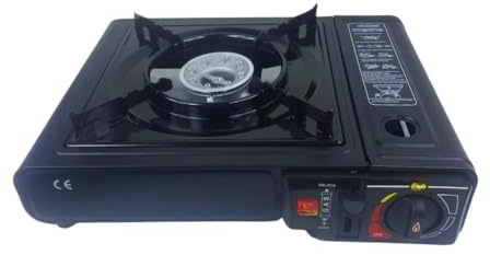 Fornello a Gas Portatile, Fornellino da Campeggio Nero,1 Fiamma con Valigetta, Allogio per Bomboletta GAS Butano, Regolatore di Fiamma, Fornello 34 x 28 cm
