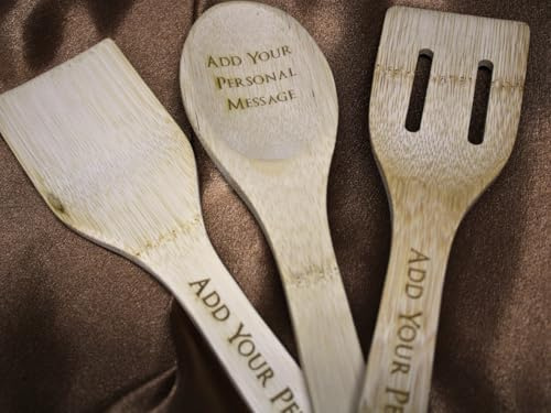 Handmade Wooden Engraved Personalised Kitchen Utensil Spatula and Spoon Set