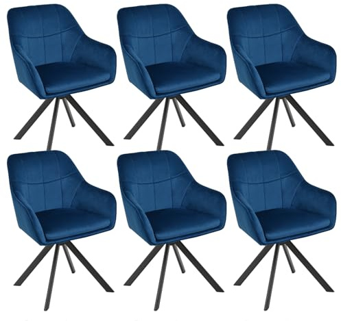 Goeurvant Esszimmerstühle drehbar 6er Set mit Armlehnen Polsterstuhl drehbarer Stühle Esszimmer aus Samt Küchenstuhl mit Metallbeine für Wohnzimmer Esszimmer Dunkelblau