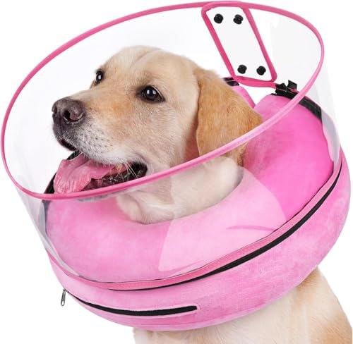 Aufblasbare Halskrause Hund & Halskrause Katze, 2 in 1 Schutzkragen Hund Weich mit Verstellbarer Schnalle, weicher Kragen mit abnehmbarem Sichtfenster, Verstellbarer Aufblas Kragen zur Genesung, M
