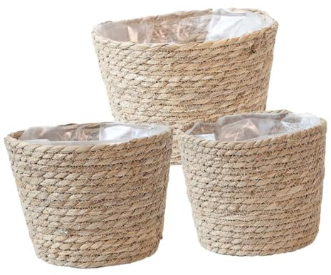 TOYANDONA 3piezas Cesta De Flores Tejida Mano De Forro Almacenamiento Multiusos para Decoración De y Baño Cesta De Natural para y Organización del