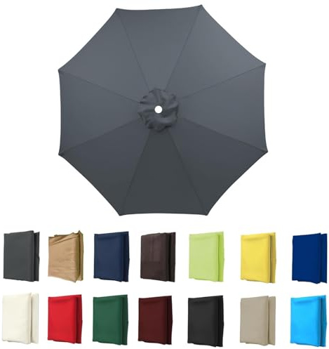 2m-3.5m Replacement Parasol Canopy, Umbrella Replacement Fabric, UPF 50+ Garden Parasol Replacement Canopy, Outdoor Replacement Fabric, 6/8 Rib for Garden Umbrella (Grey,8ribs:2.7m/8.8ft)