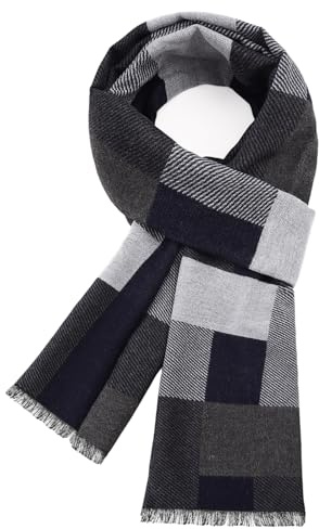 Lonya Scarf for Men Winter Tartan Scarves Soft Faux Cashmere Warm Plaid Check Classic Long Autumn Solid Scarf A-Navy Blue,180 * 30cm