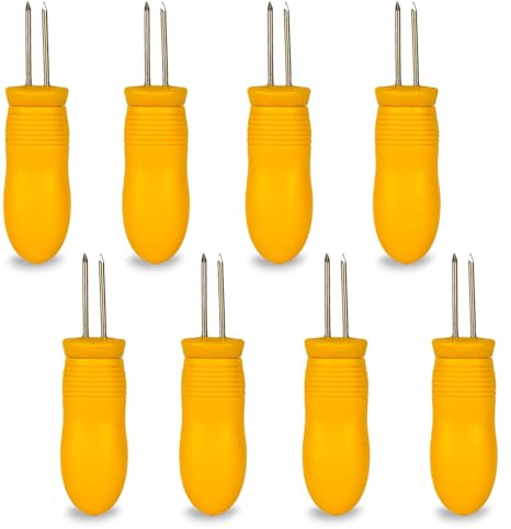 8 Jumbo Corn Skewers - Stainless Steel Cob Forks Holders, Twin Prong Sweetcorn Holders for Home and Camping, BBQ Grill, Barbecue (8 Jumbo Grip Skewers)