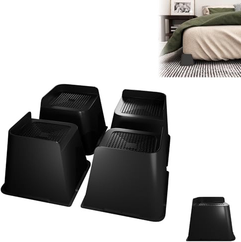 Froadp 4er-Set Möbelerhöhung aus starkem PP, Tischerhöhung Füße Stapelbare Tischerhöhung, Möbel Erhöhung, Betterhöhung & Tischbein Verlängerung für Sofa, Tisch, Bettfüße, Schwarz(L-Form, 3 Zoll Hoch)