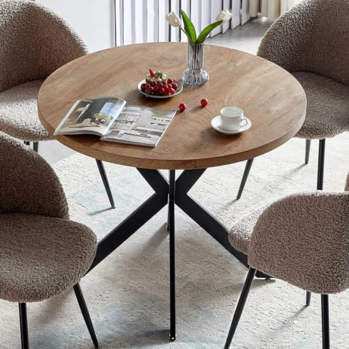 NORDICANA Esstisch Rund, Schreibtisch, Küchentisch, Esszimmertisch, für 2-4 Personen, Holzdekor-Oberfläche, mit Stahlbeinen, Tischplatte aus MDF, für Esszimmer, Homeoffice, Küche