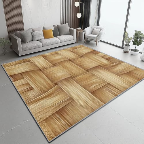 Teppich Wohnzimmer, 100 X 150 cm Waschbar Kurzflor rutschfest Weich Natürlich Stroh Gewebte Textur Bettvorleger Großer Teppiche Für Schlafzimmer Kinderzimmer Büro Esszimmerbraun Beige