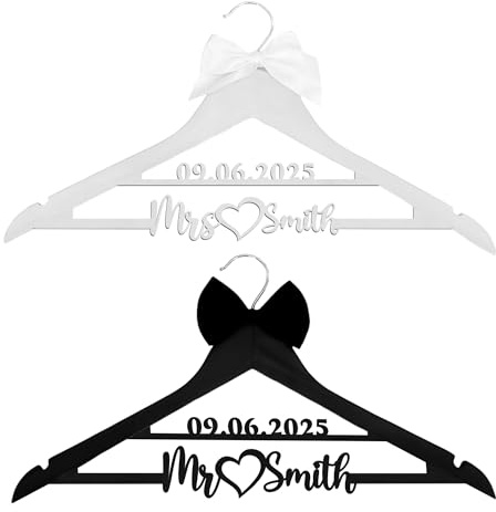Personalisiertes Hochzeits-Kleiderbügel aus Holz,Hochzeit Smoking Anzug Kleiderbügel – Individueller Name & Datum für Braut & Bräutigam | Hochzeitsdekorationen und besondere Aufmerksamkeiten