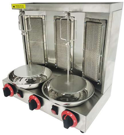 Yokoma LP Gas Shawarma Gyro Grill 3 Burners Commercial Stainless Steel Vertical Broiler Kebab Machine Adjustable Temperature with Meat Catch Pan and Rotating Doner for Home Restaurant Kitchen