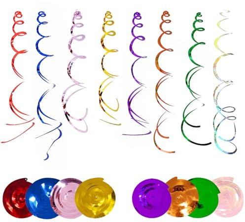 48 Stück Spiral-Girlanden Deko-Set, Wiederverwendbare Party-Dekoration, Streamer für Geburtstagsfeiern, Weihnachten, Neujahr und Hochzeiten, Farbig