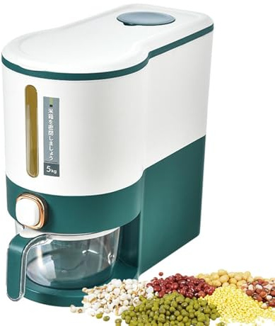 Dispensador de arroz de cocina - Caja de almacenamiento de cereales de 5 kg 10 kg, cubo de contenedores de granos | Organizador de taza de medición para el uso de la encimera de la despensa, gran
