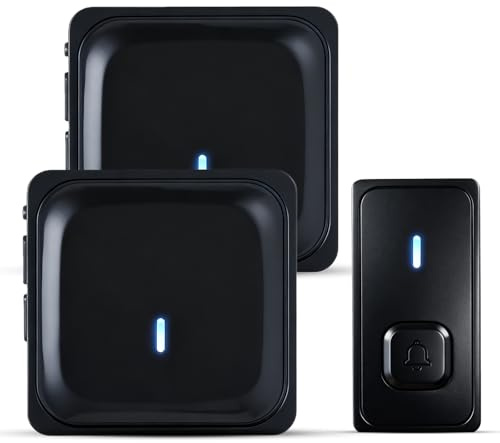 Funkklingel, Kabellose Türklingel Funk Set mit 2 Plug-In-Empfänger & 1 Sender, IP65 Aussen Wasserdicht Klingel Haustür, 5 Stufen Volumes 58 Melodien, Tragbares Funkklingel Set Plug-in Doorbell