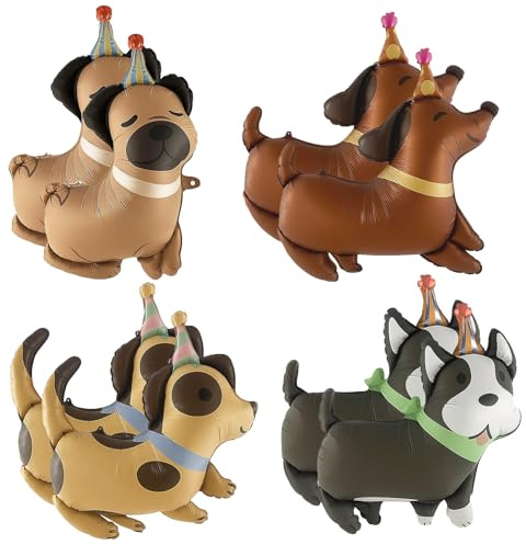 Hund Geburtstag, 8 Stück Hunde-Folienballon Tiere, Geburtstag Deko 3 Jahre, Luftballon Hund Skulptur für Hundepartys, Kindergartendekoration und Familienfeiern