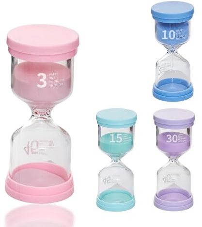 4 Piezas Relojes de Arena, Temporizador Niños, Hourglass Kit, 3/10/15/30 Min, para cocinas, áreas de Estudio, temporizadores de Juegos y decoración de oficinas en el hogar