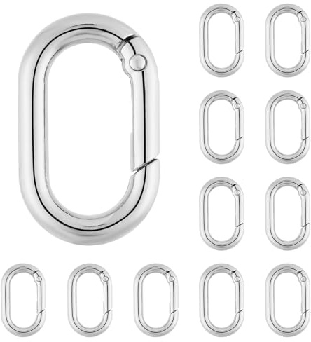 QIUTIMIY Set med 12 små ovala karbinhakar i metall, 25 mm, perfekt för klättring och vandring (silver)