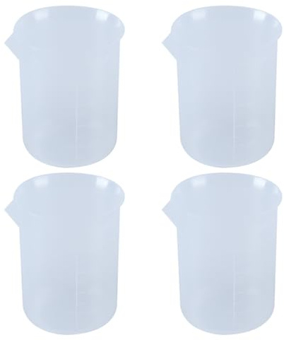 DUZEPA Jarra medidora de plástico pequeña de 100 ml, 4 unidades, transparente, graduada, reutilizable, para cocina, repostería, laboratorio y cocina.