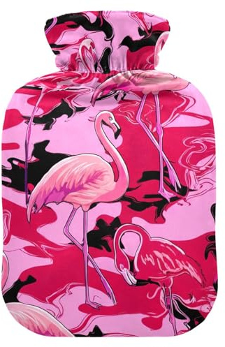Wärmflaschen mit weichem Bezug, Bett-Hand-/Fußwärmer, Wintergeschenk, rosa Flamingo, tropischer Vogel, Wärmbeutel für Fußbett, Wärmer zur Schmerzlinderung, Größe M