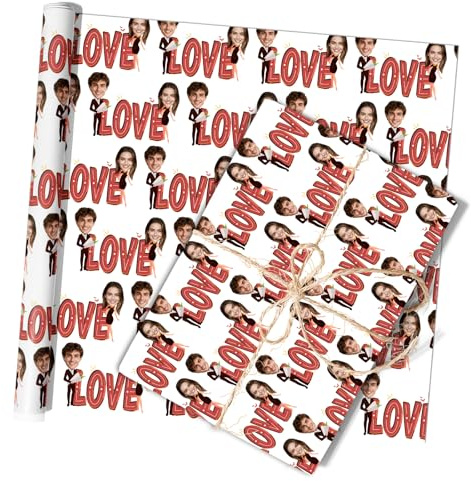 Personalisiertes Geschenkpapier auf Rolle mit Foto Text und Logo, Personalisierte Geschenkpapierrolle für Geburtstage Hochzeiten Jubiläen Muttertag Vatertag Valentinstag für Frauen Männer Familie