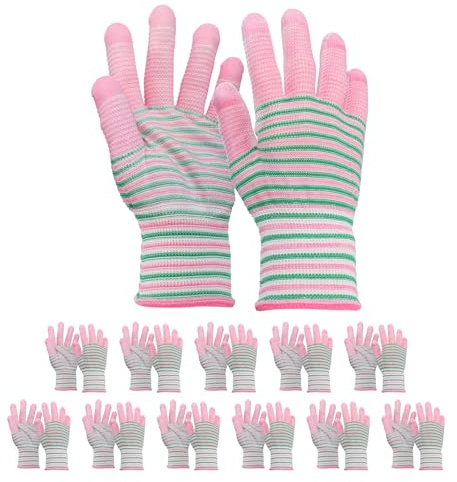 sourcing map 12Set ESD Anti-Static Gloves Electrostatic Protective Gloves with PU Palm Medium Size for Computer Installation, Building & Repair, Pink