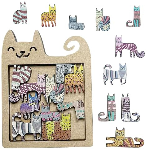 1 Set Cats Wooden Puzzle, Cat Stacking Game, Super Challenging Kitten Puzzles Wooden Jigsaws Cats Gifts For Women, Kitten Ornament Wood Puzzles Crazy Cat Lady Gifts Cool Stuff Desk Games