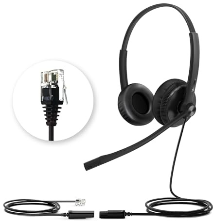 Yealink YHS34 Stereo Telefon Headsets mit QD Anschlußkabel für Office | Kompatibel mit Poly Avaya Snom Grandstream Telefone Dual RJ9 Headset mit Mikrofon für Büro Callcenter Schreibtisch Festnetz