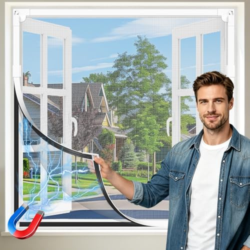 EFFILUMLUX Fliegengitter Fenster Magnet, Insektenschutz Fenster Ohne Bohren, Selbstklebend und Zuschneidbar, Glasfasergewebe, Schutz vor Fliegen, Mücken und Insekten (130 x 150cm)