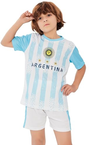 Fotbollströja for barn 2026 fotbollsshorts for ungdomar Fläktträningsdräkt set(Argentina,6-7Y)