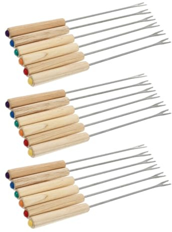 MAGICLULU 18pezzi Forchette per Fondue in Acciaio Inox con Manico in Legno Spiedini da Formaggio Multifunzionali per Feste Bbq e Riunioni in Casa
