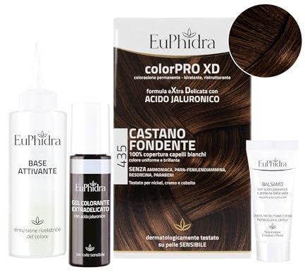 Euphidra - ColorPro XD, 435 Castano Fondente, Gel Colorante Extradelicato 50 ml + Base Attivante 50 ml + Balsamo con Acido Jaluronico 20 ml + 1 paio di guanti usa e getta e 1 cuffia