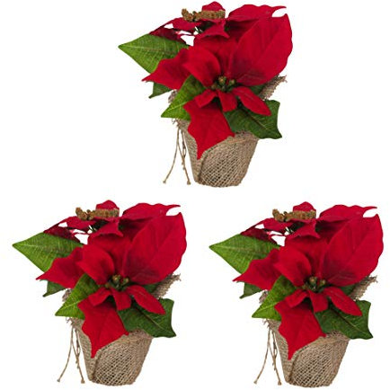 Bambelaa! 3 Pièces Etoile Fleurs de Noël en artificielles Poinsettia Bush Décoration de Noël (Rouge)