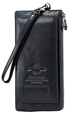 Contacts Herren echtes Leder Kreditkarte Reißverschluss Tasche Telefonhalter Clutch Geldbörse Lange Geldbörse (Schwarz)