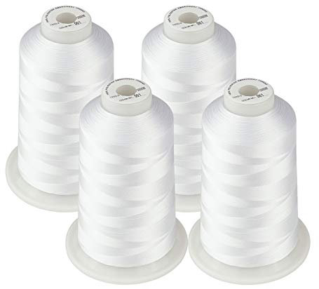 Simthread Maschinenstickgarn 5000M Spulen Set Polyester Stickgarn für Babylock, Janome, Kenmore, Singer, W6 N Stickereimaschine (4 weiß)