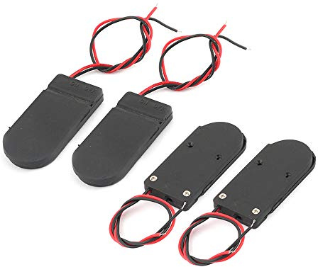 CR2032 Knopfbatterie-Halter, Kunststoff, Knopfzellen-Batteriehalter mit Kabel, An-/Ausschalter, Schwarz, 10 Stück