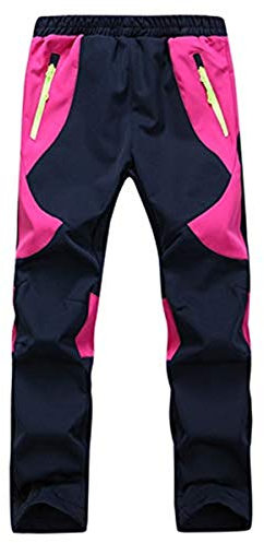 FAIRYRAIN Kinder Jungen Mädchen Softshellhose Gefütterte Winddicht Outdoorhose Atmungsaktiv mit Fleecefütterung Warm Regenhose Skihose Wanderhose S(116/122) rosa