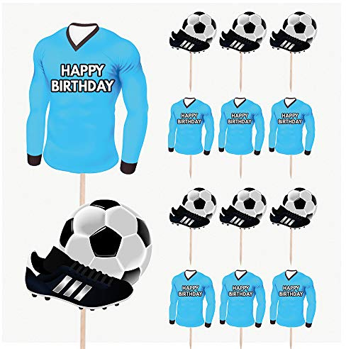 AK Giftshop Football Birthday Cupcakes Cake & Food Decorations Party Picks Toppers - Light Blue Team Colours (Pack of 14)